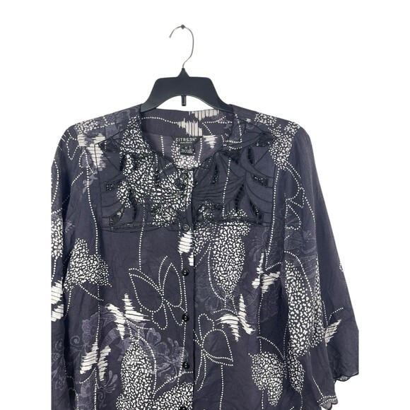Citron Santa Monica 1X Black White Butterfly Floral Top Button Bamboo Blend READ - Picture 4 of 13